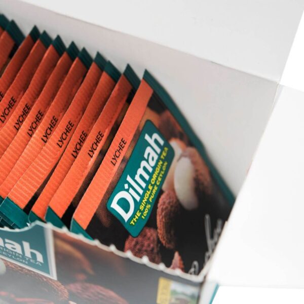 Dilmah Ceylon black tea bags with natural Lychee flavor