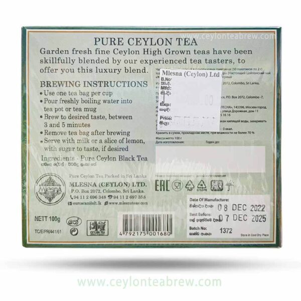 Mlesna Ceylon pure Black tea bags 100g