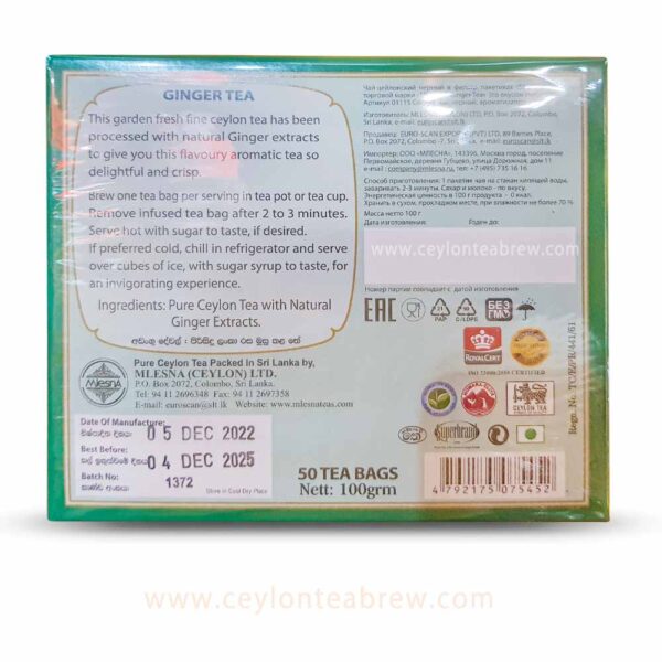 Mlesna Ceylon black tea bags with ginger extracts