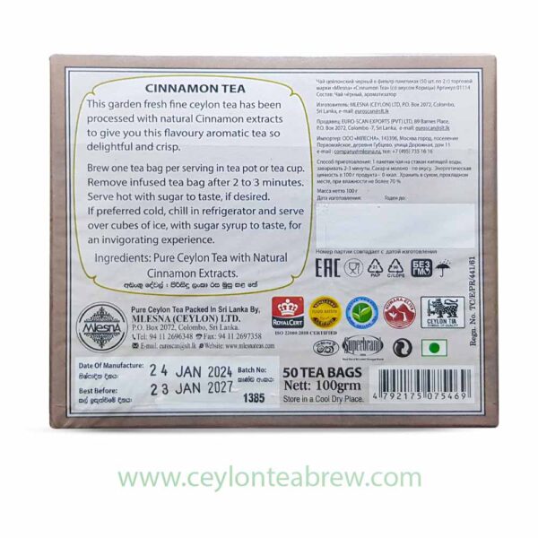 Mlesna Ceylon black tea with natural cinnamon extracts 50 tea bags