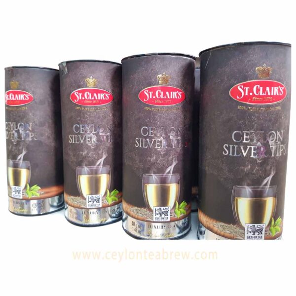 st. clairs pure ceylon Silver Tips White tea bags can