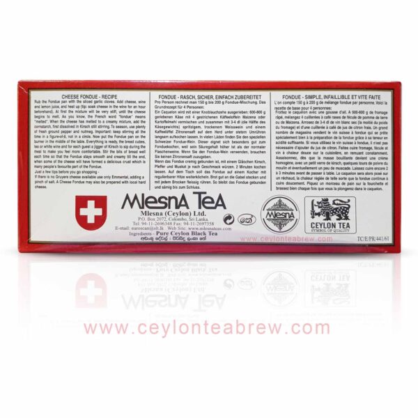 Pure Black Tea, Special blend tea to be served with Swiss cheese fondue (melted)